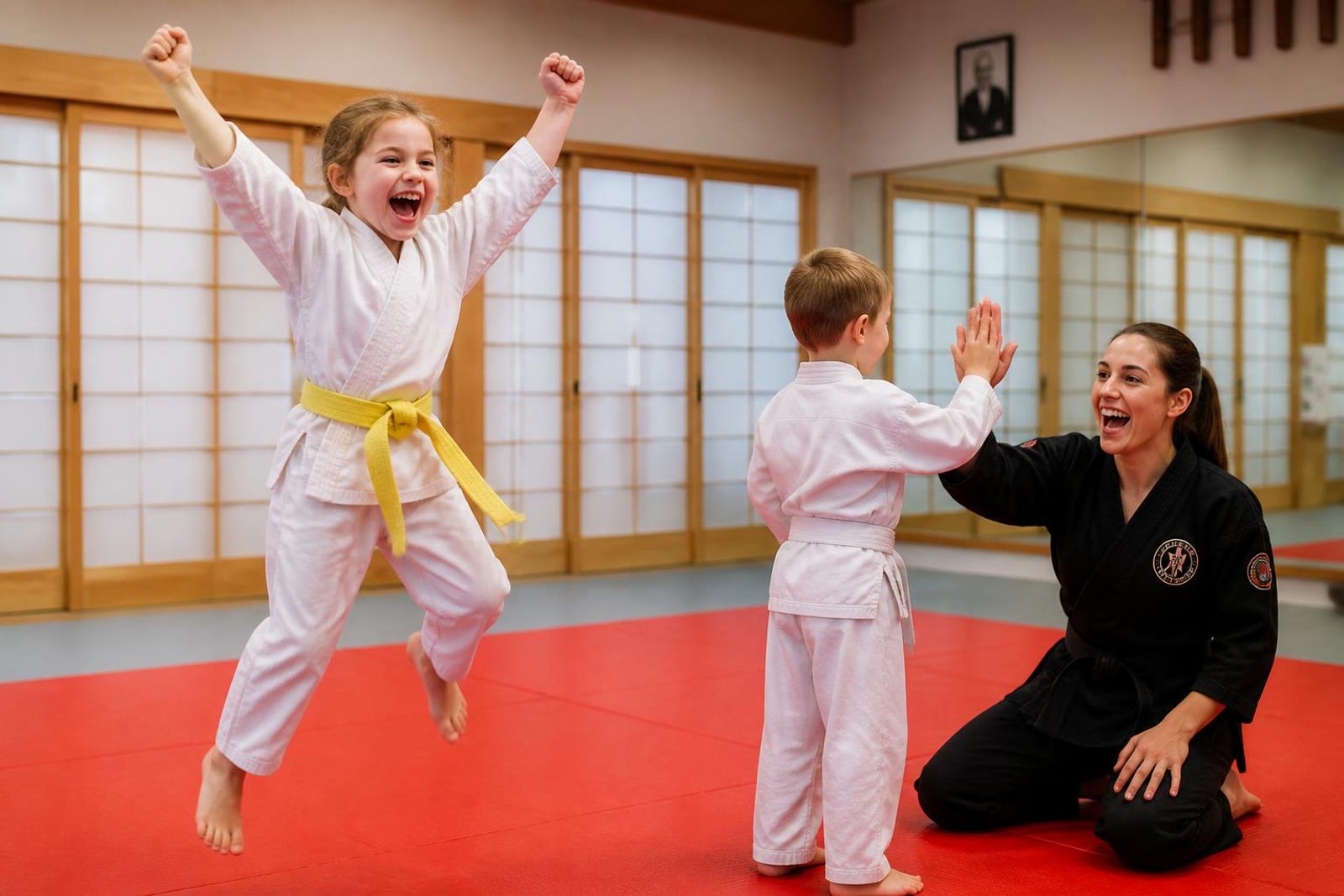 A Focus, Respect student smiling proudly after class at Go No Sen Karate in Peekskill