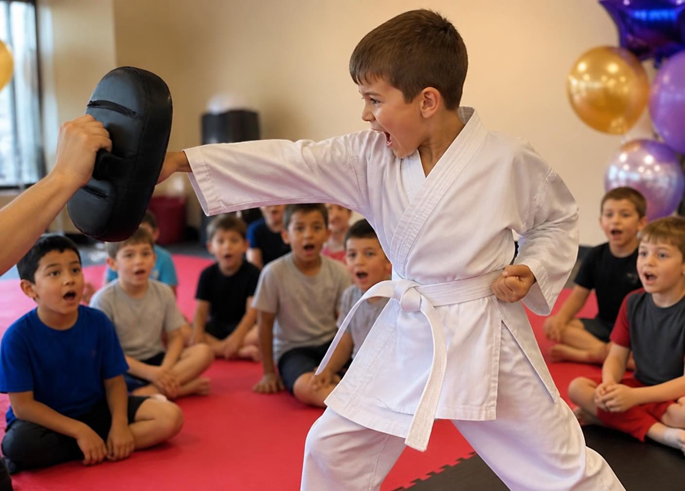 An instructor leading a The Birthday class at Go No Sen Karate in Peekskill