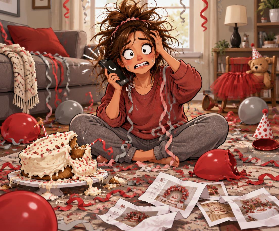 Stressed mom planning a DIY party